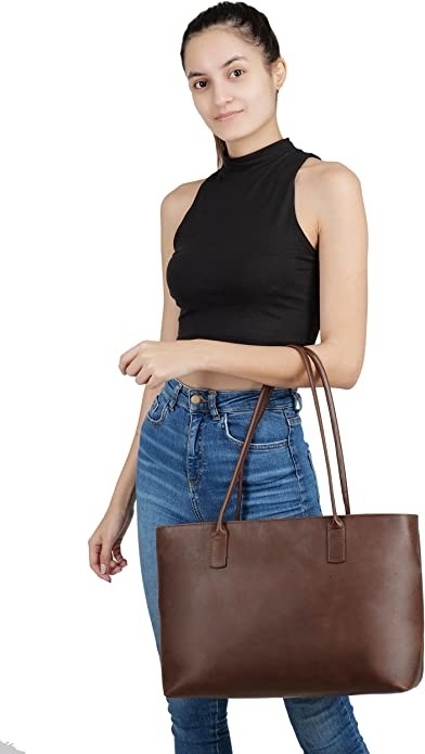 Винтажная сумка Tote ноутбука компьютера портфеля кожаная, сумка офиса работы 16x21