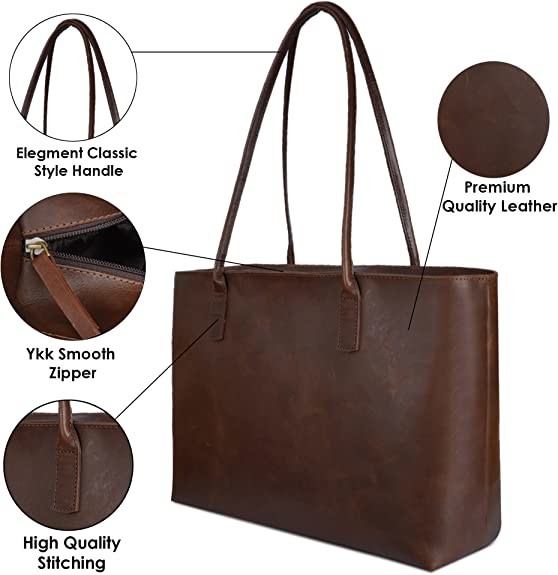 Винтажная сумка Tote ноутбука компьютера портфеля кожаная, сумка офиса работы 16x21